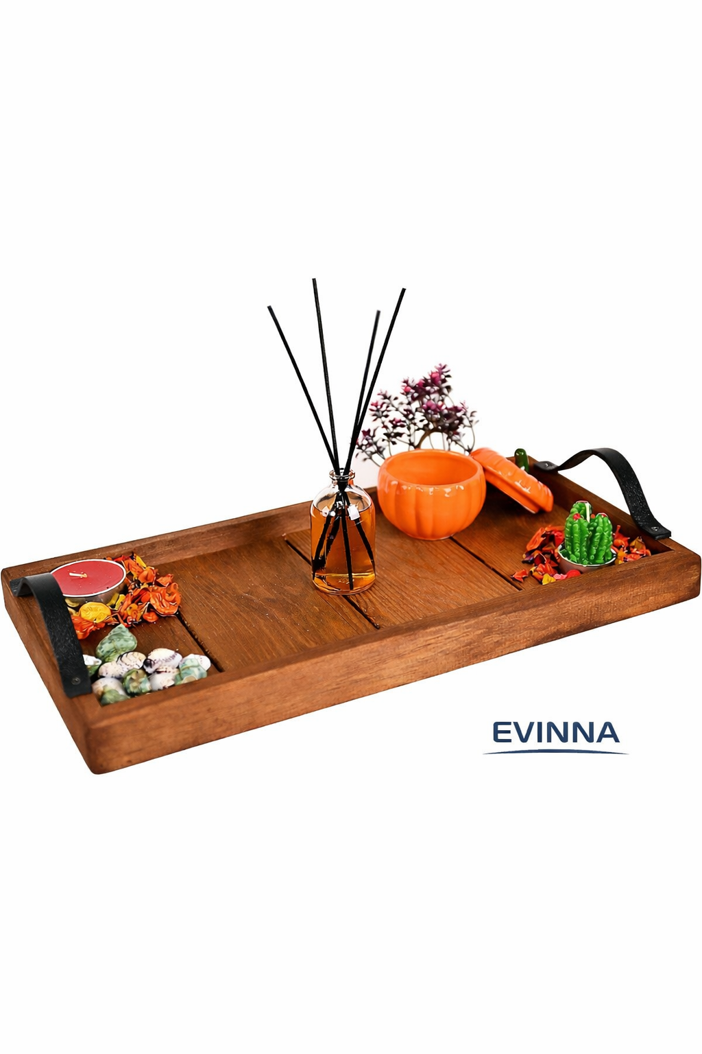 EVİNNA -ÇAY-KAHVE-SUNUM TEPSİSİ DEKORATİF TEPSİ / CEVİZ