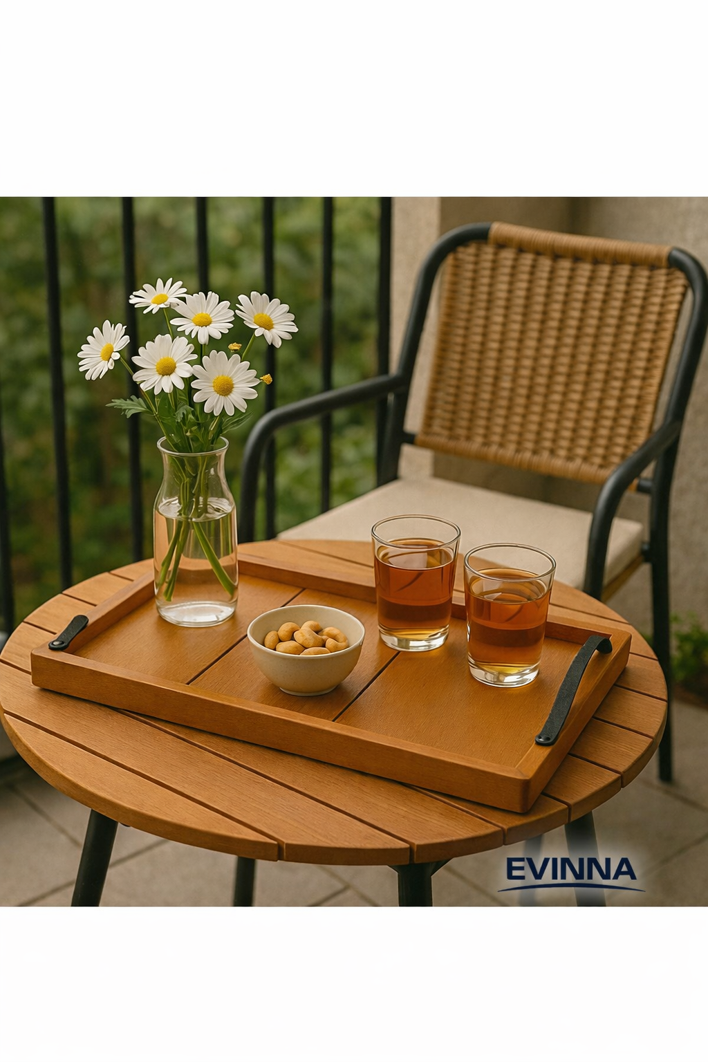 EVİNNA -ÇAY-KAHVE-SUNUM TEPSİSİ DEKORATİF TEPSİ / CEVİZ