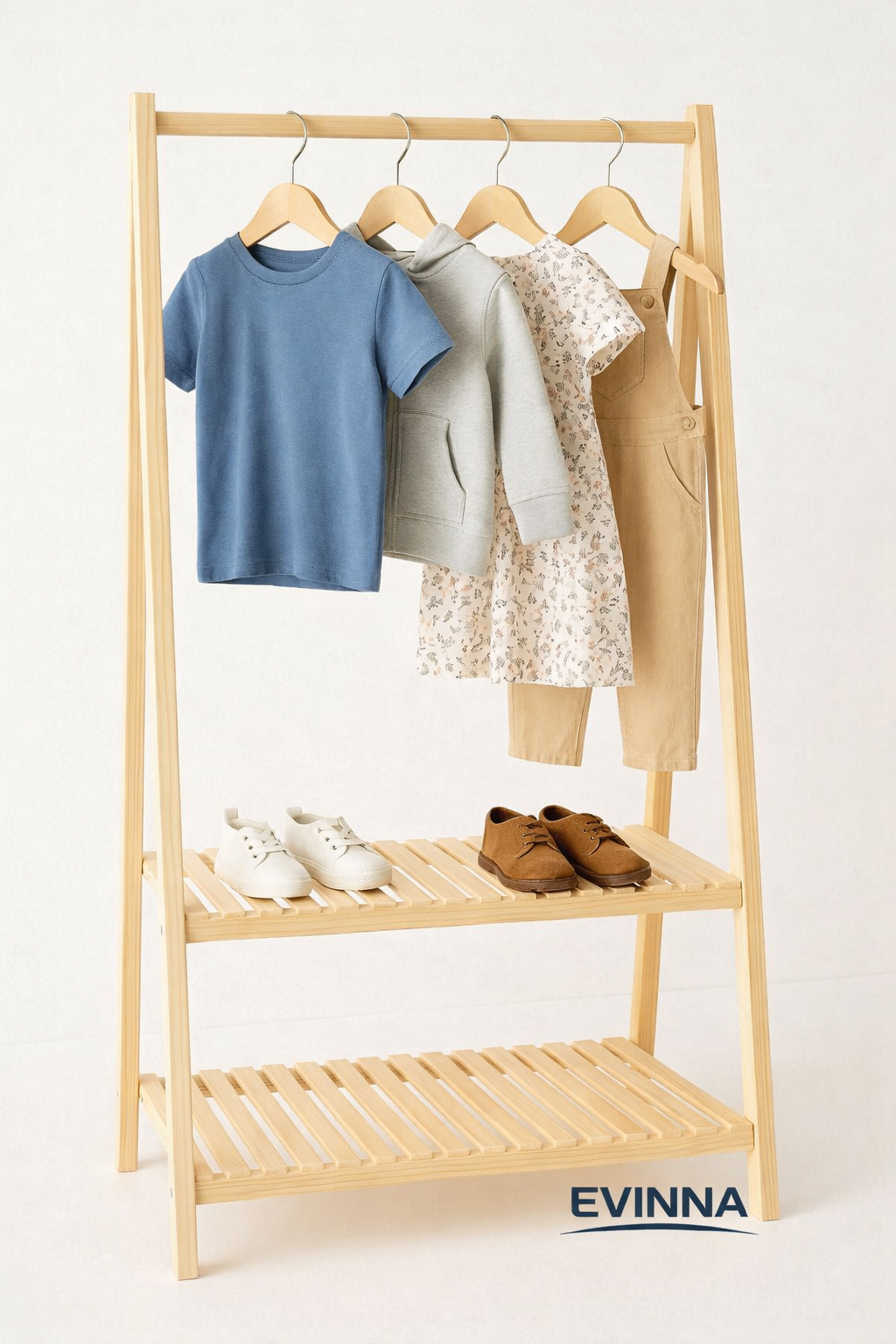EVİNNA - Doğal Ahşap-Çocuk-Yetişkin Ayaklı Askılık