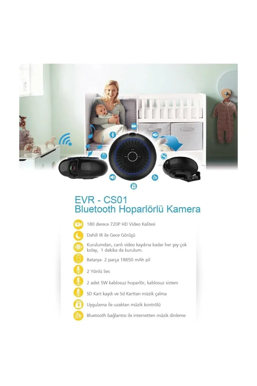 Evervox Evr-Cs01 1.0Mp Wi-Fi Kamera Ve Bluetooth Hoparlör
