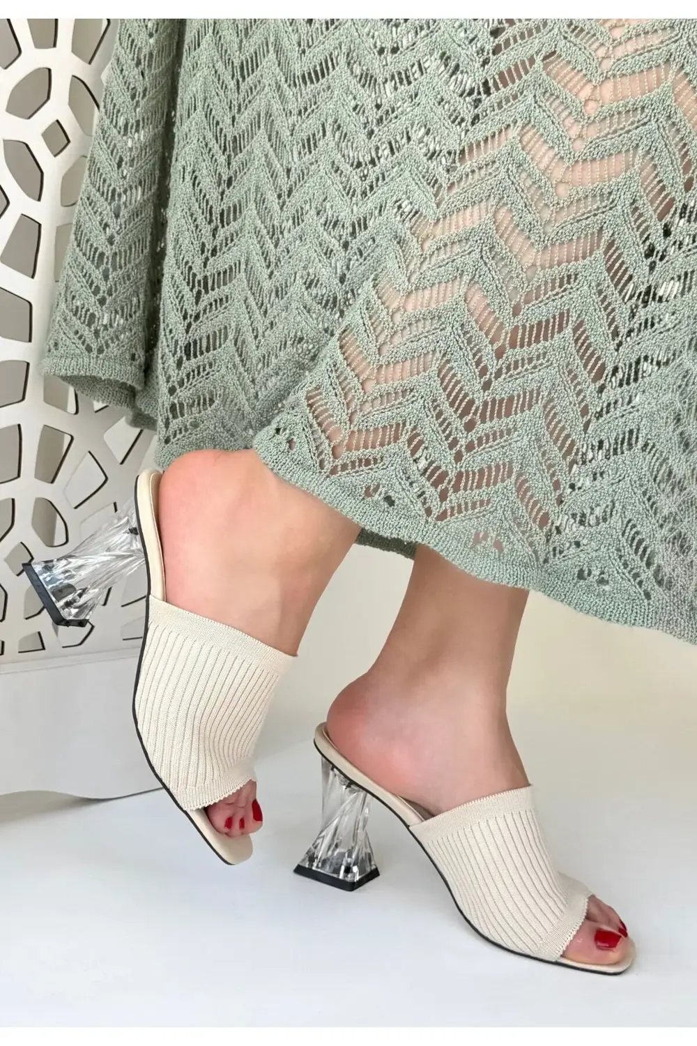 Evra Ten Triko Topuklu Terlik