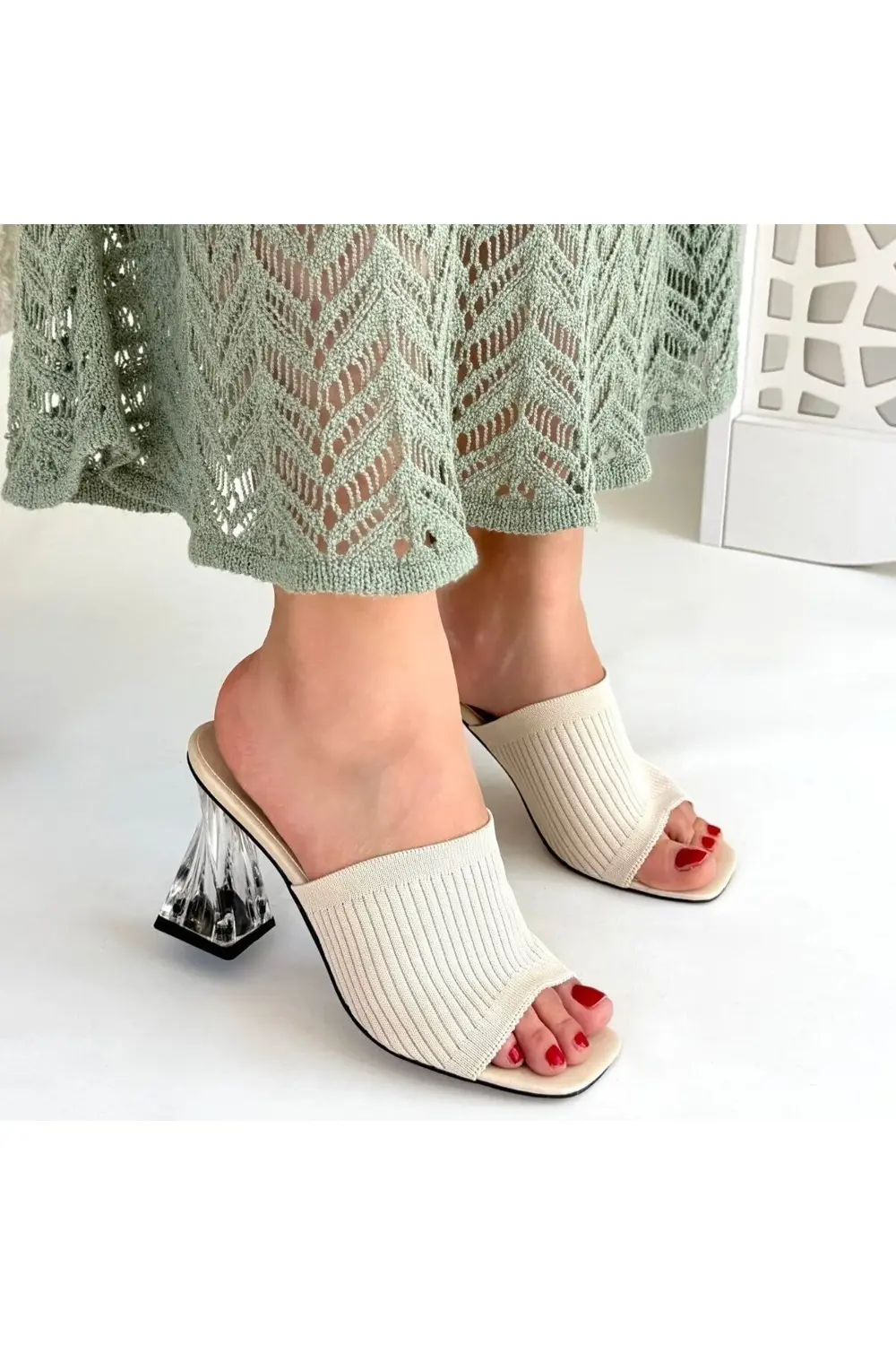 Evra Ten Triko Topuklu Terlik