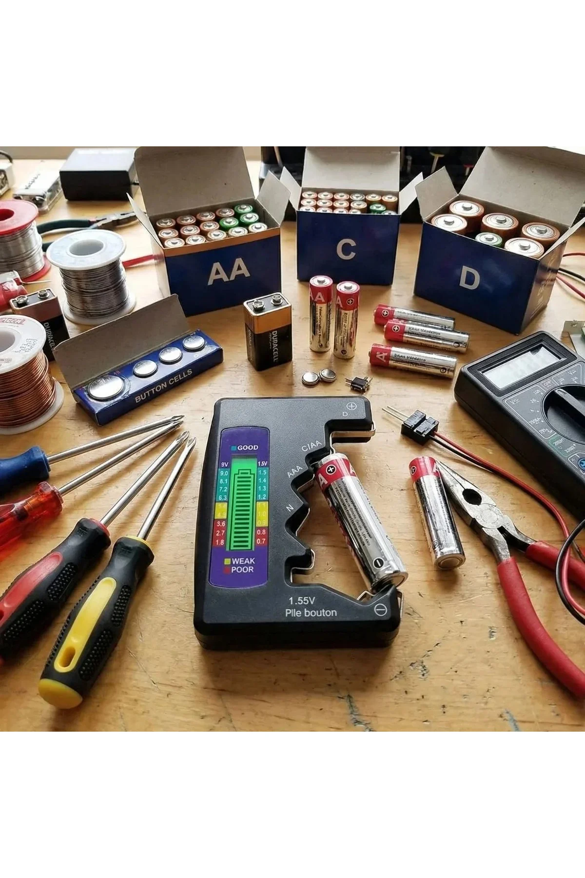 Evrensel Dijital Pil Test Cihazı – AA, AAA, C, D, N, 9V ve Düğme Pil Uyumlu Mini Pil Kapasite & Sevi Evrensel Dijital Pil Test Cihazı – AA, AAA, C, D, N, 9V ve Düğme Pil Uyumlu Mini Pil Kapasite & Sevi
