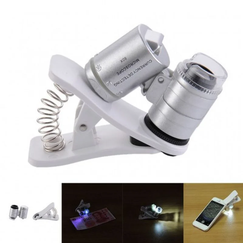 Evrensel Led Işıklı Mini Cep Mikroskobu Tüm Kameralı Telefonlar Için 9882-W Evrensel Led Işıklı Mini Cep Mikroskobu Tüm Kameralı Telefonlar Için 9882-W