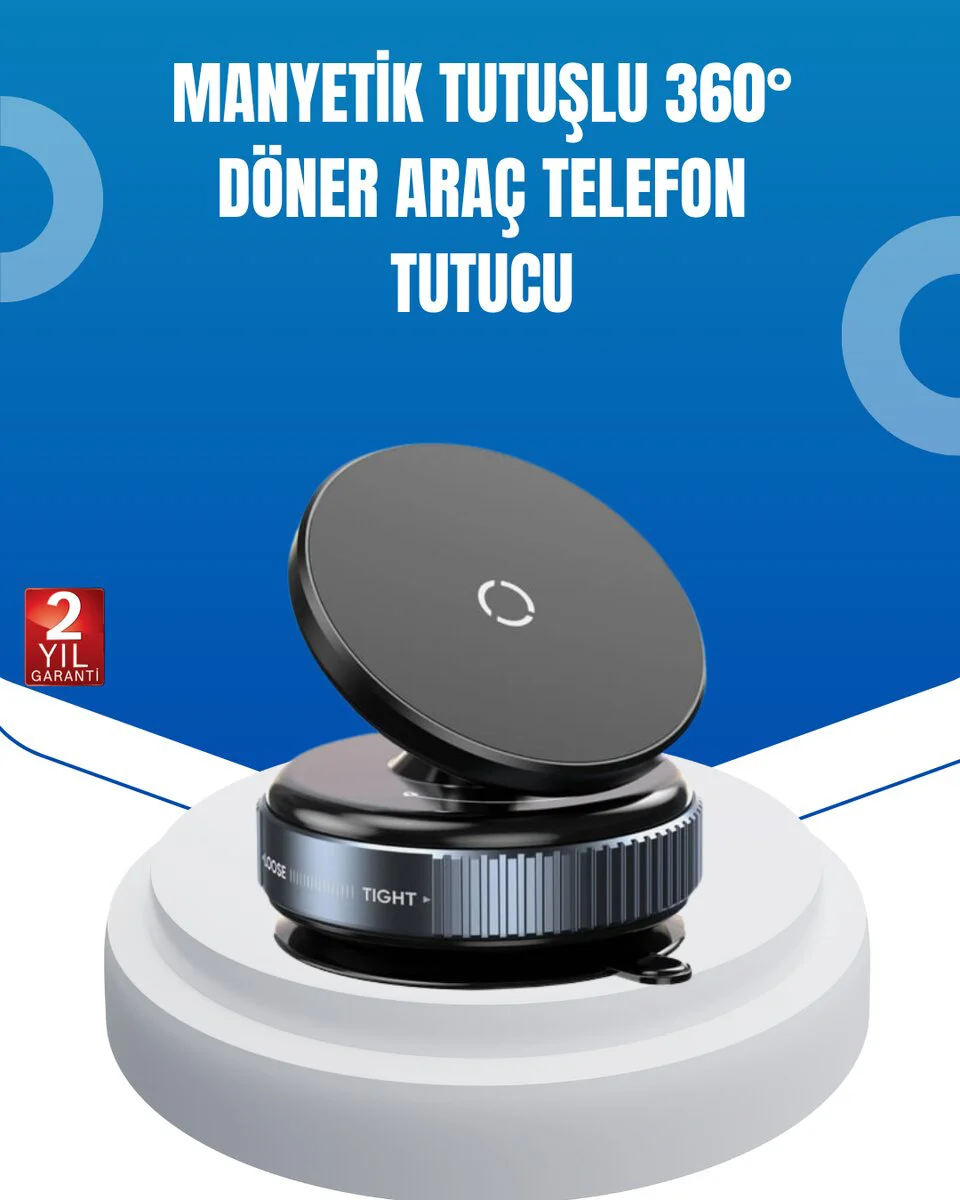 Evrensel Manyetik Araç Telefon Tutucu 360° Döner Başlık - Şık ve Güvenli Araç Aksesuarı