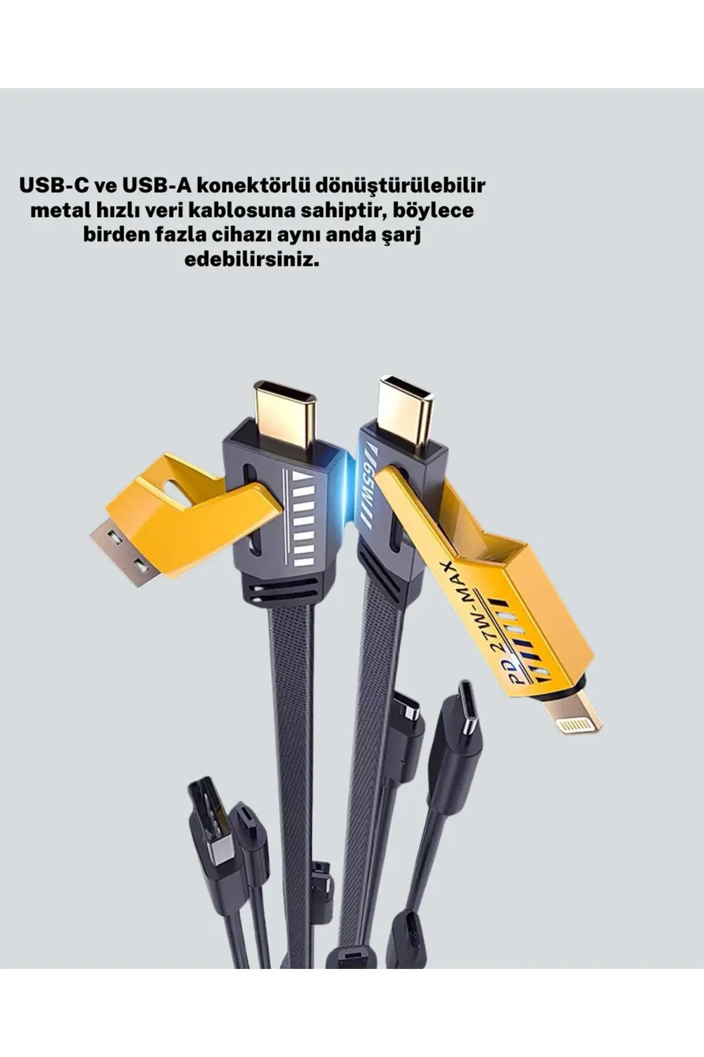 Evrensel Uyumluluklu Dayanıklı Metal Başlıklı Hızlı Şarj Kablosu