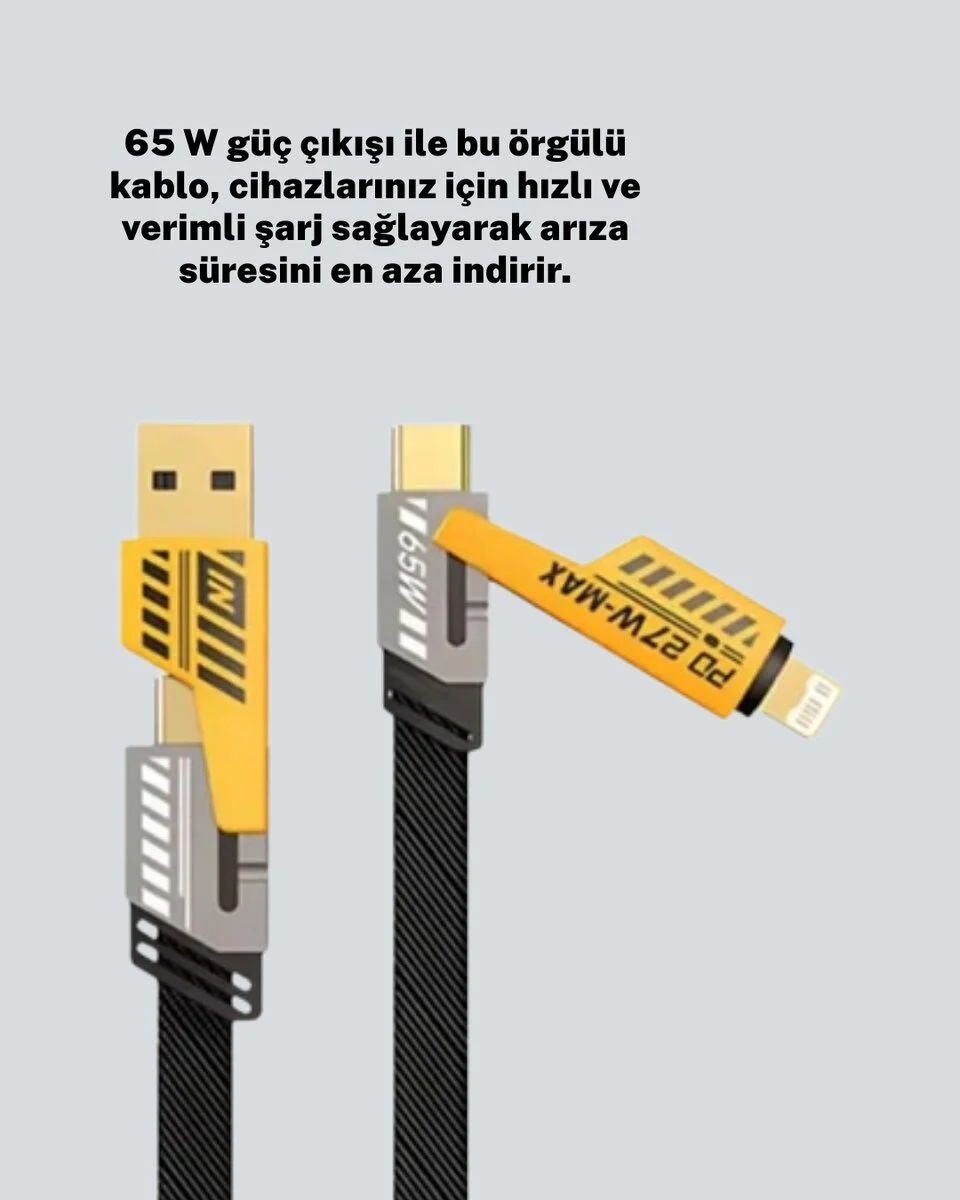 Evrensel Uyumluluklu Dayanıklı Metal Başlıklı Hızlı Şarj Kablosu
