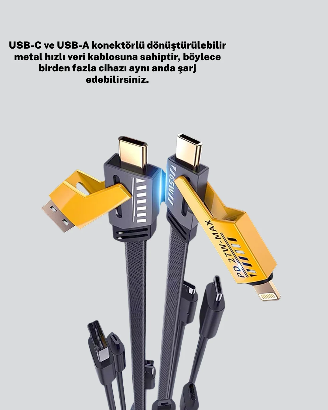 Evrensel Uyumluluklu Dayanıklı Metal Başlıklı Hızlı Şarj Kablosu
