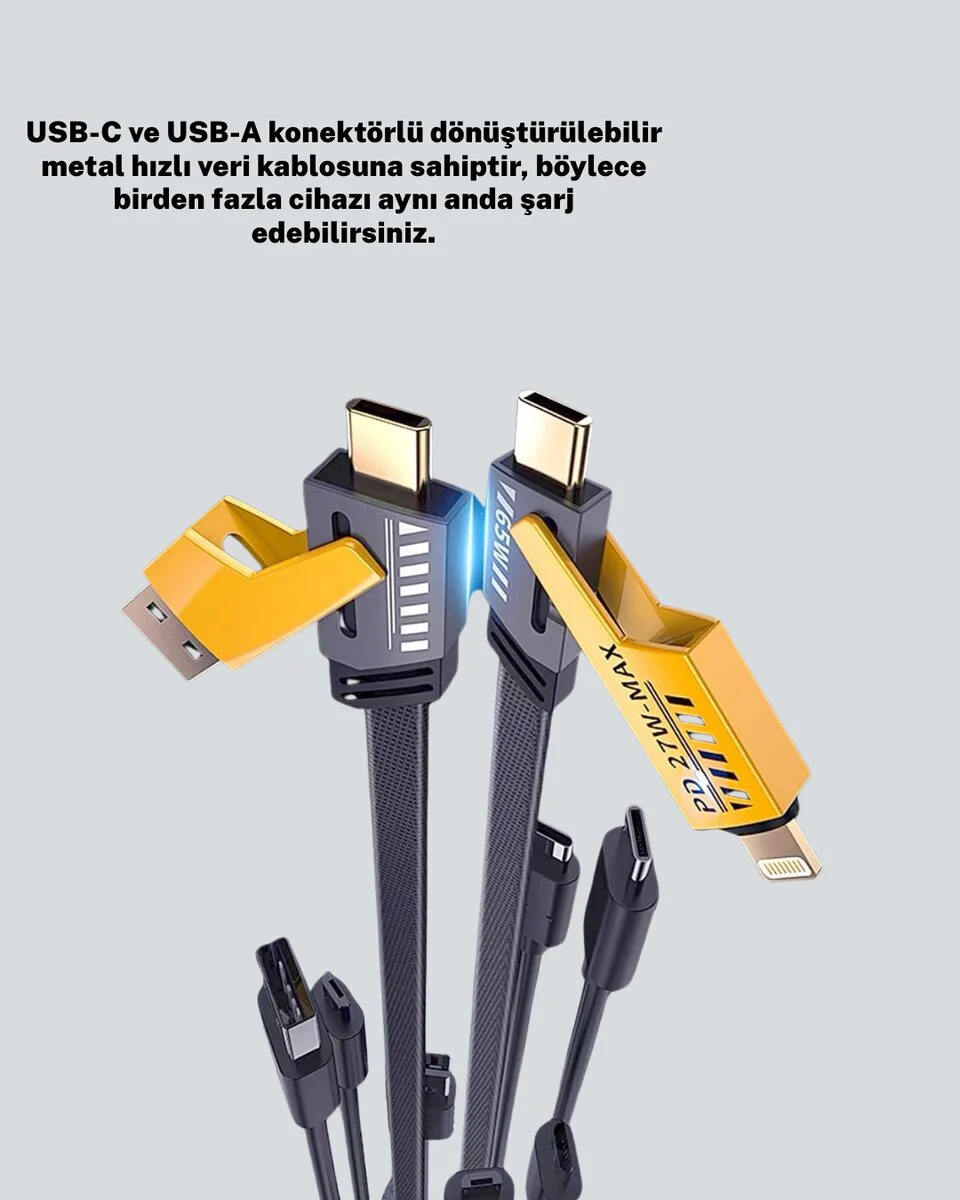 Evrensel Uyumluluklu Dayanıklı Metal Başlıklı Hızlı Şarj Kablosu