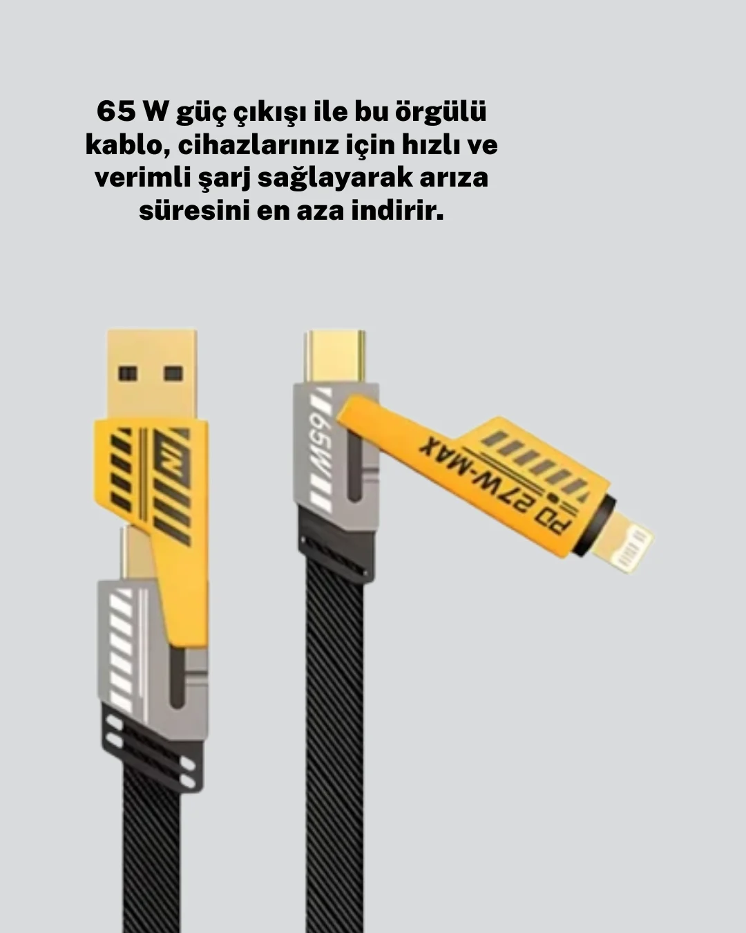 Evrensel Uyumluluklu Dayanıklı Metal Başlıklı Hızlı Şarj Kablosu