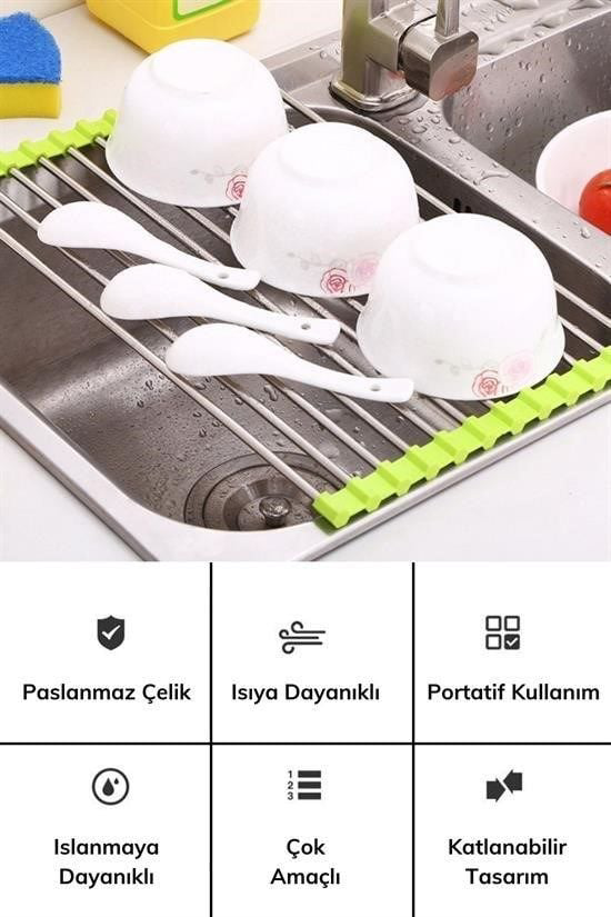 Evye Üstü Katlanır Nihale Paslanmaz Çelik Pratik Sebze Meyve Bula