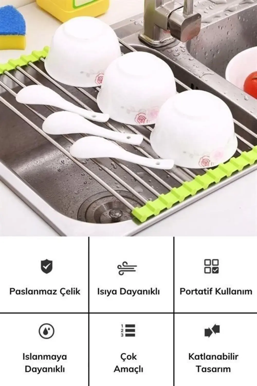 ® Evye Üstü Katlanır Nihale Paslanmaz Çelik Pratik Sebze Meyve Bu