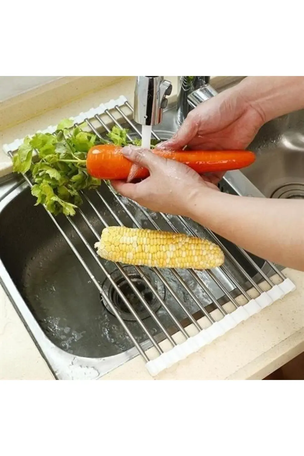 ® Evye Üstü Katlanır Nihale Paslanmaz Çelik Pratik Sebze Meyve Bu