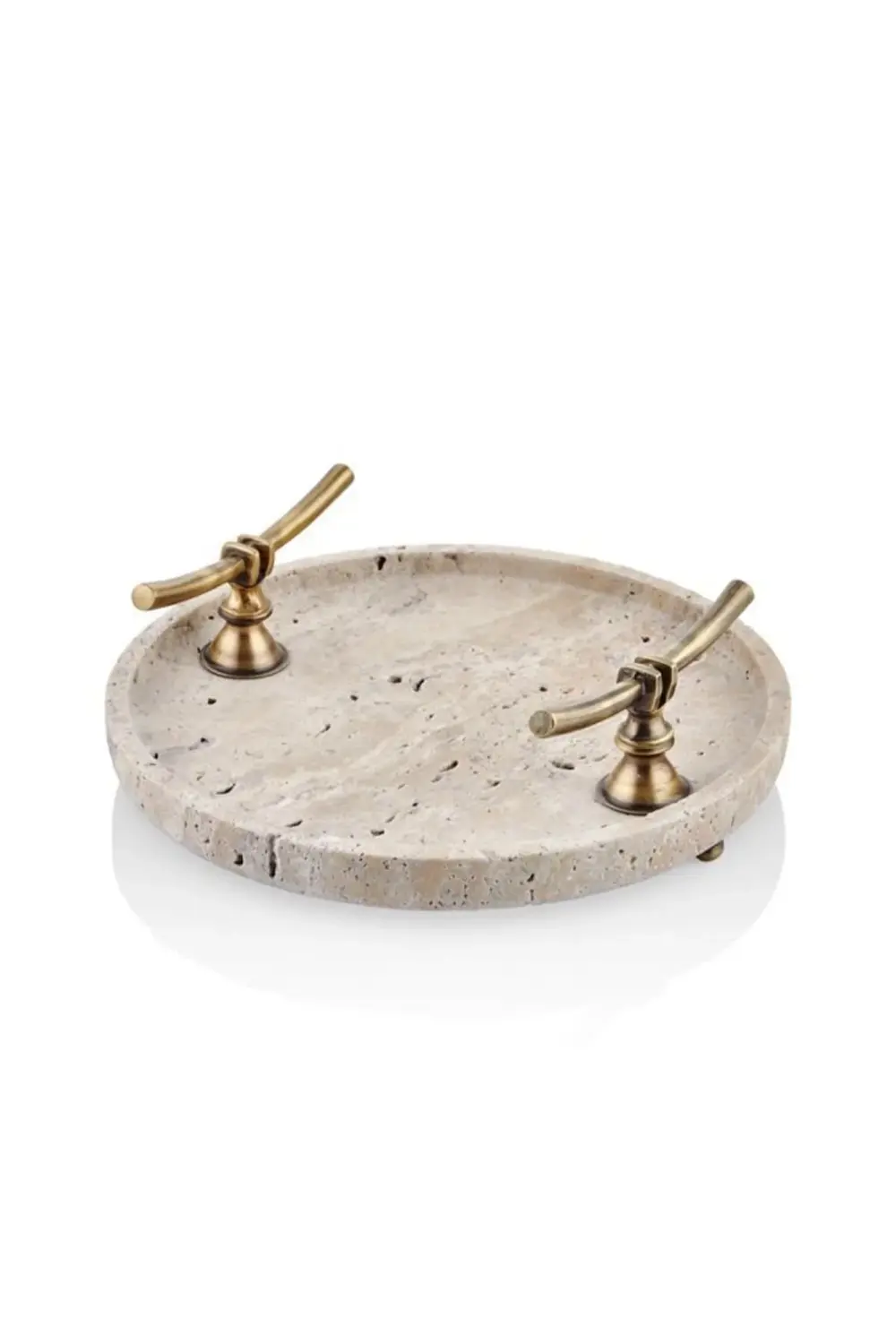 Evza Mermer Traverten Yuvarlak Tepsi 30x9cm