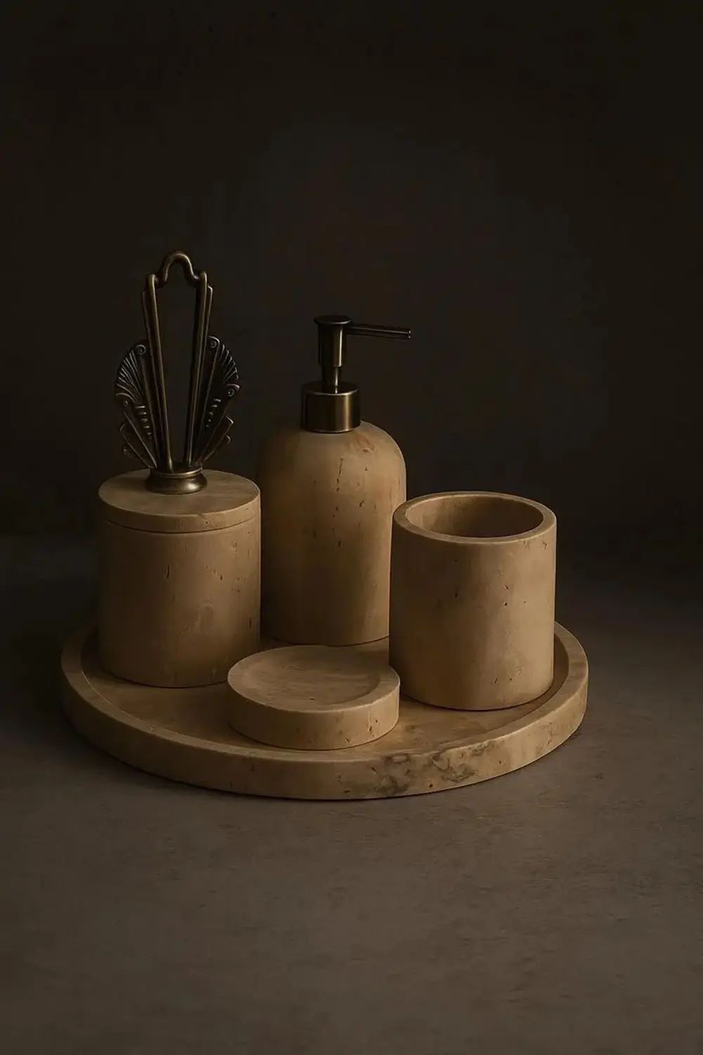 Evza Traverten Mermer Damla Banyo Seti Artdeco