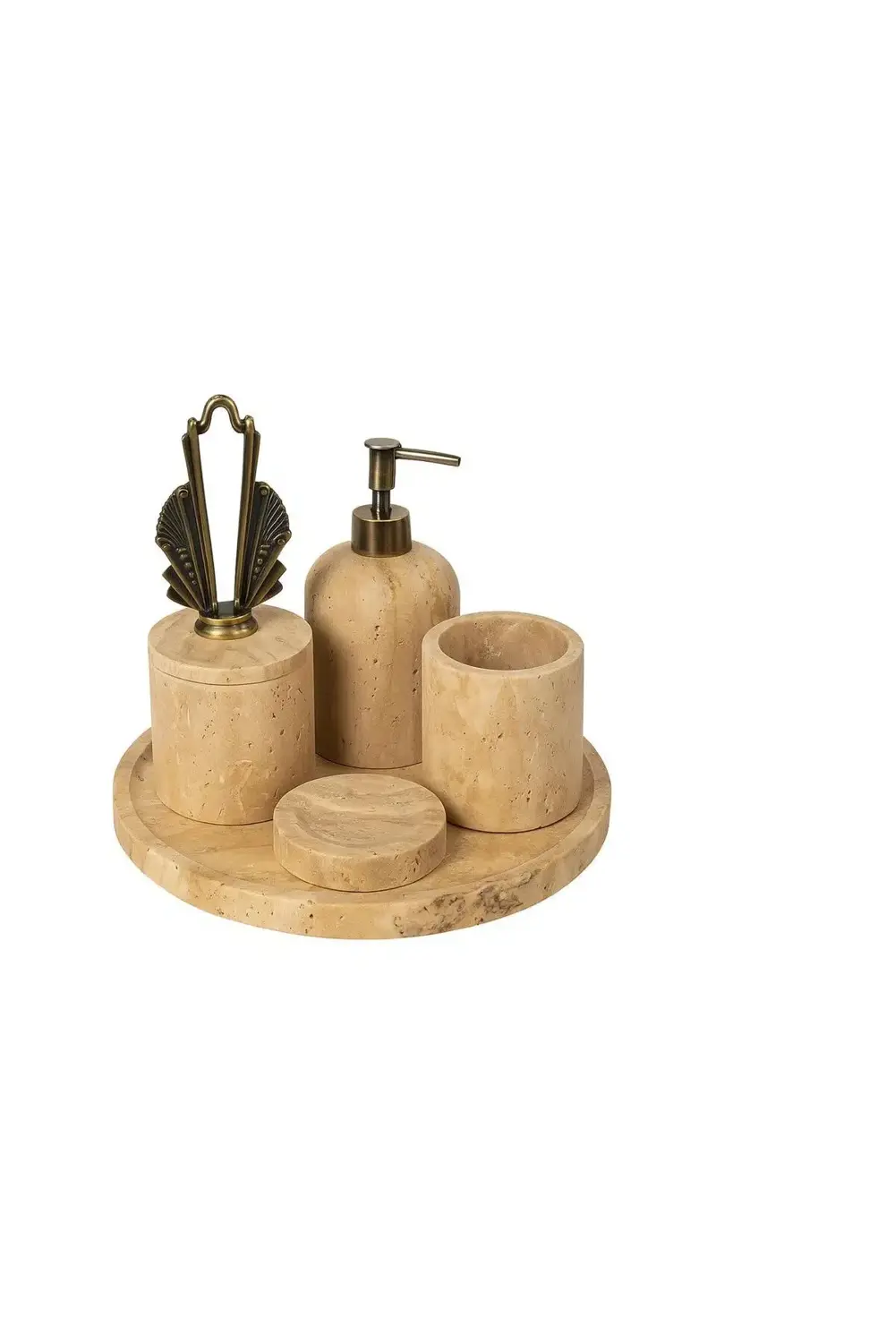 Evza Traverten Mermer Damla Banyo Seti Artdeco