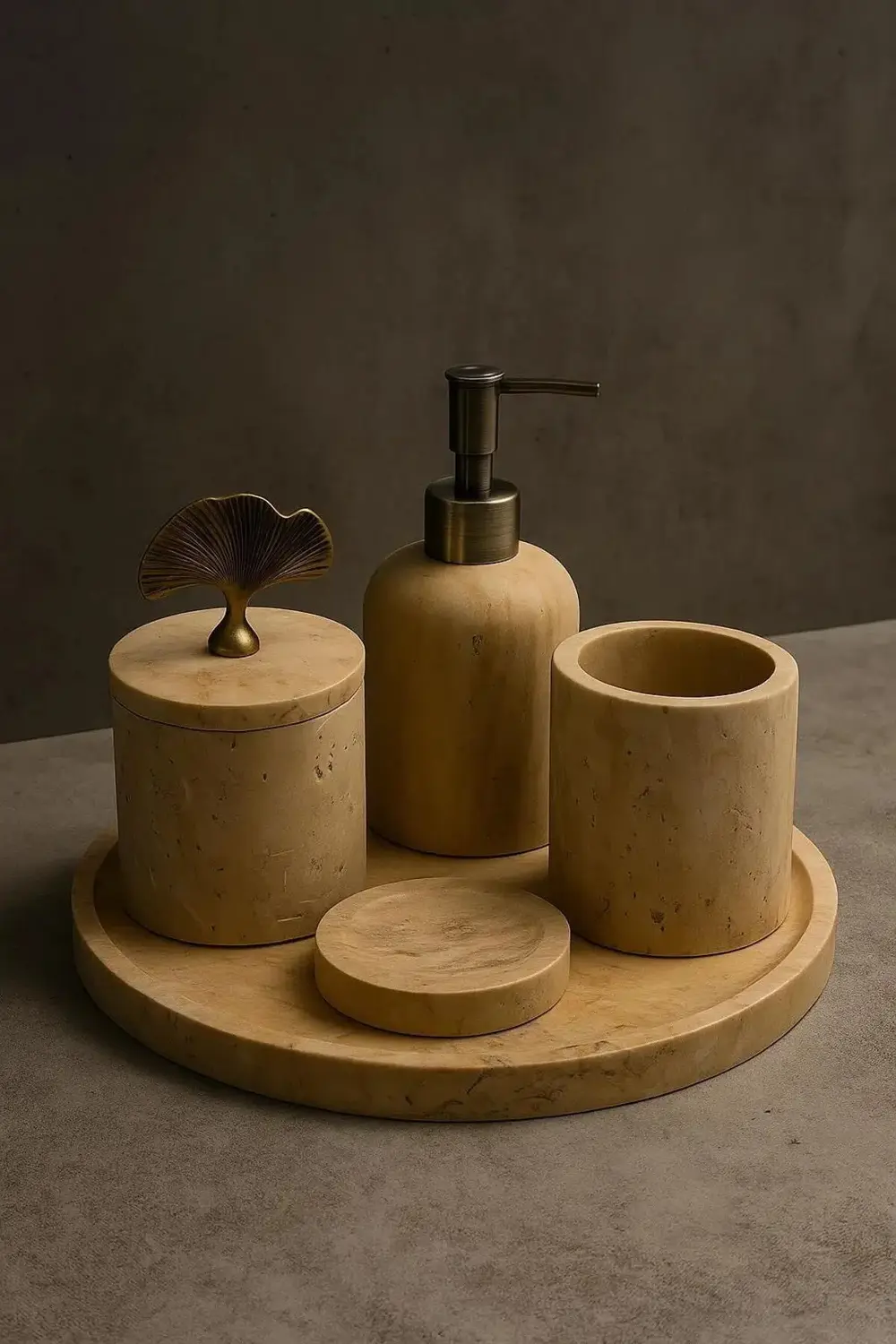 Evza Traverten Mermer Damla Banyo Seti Mantar Kulp