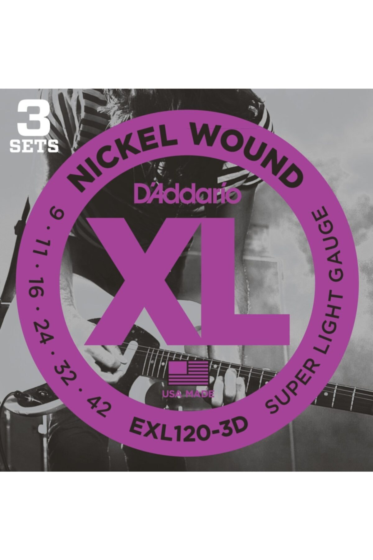 Daddario Exl120-3D 3-Pack Elec Gtr Xl Sup Lıte