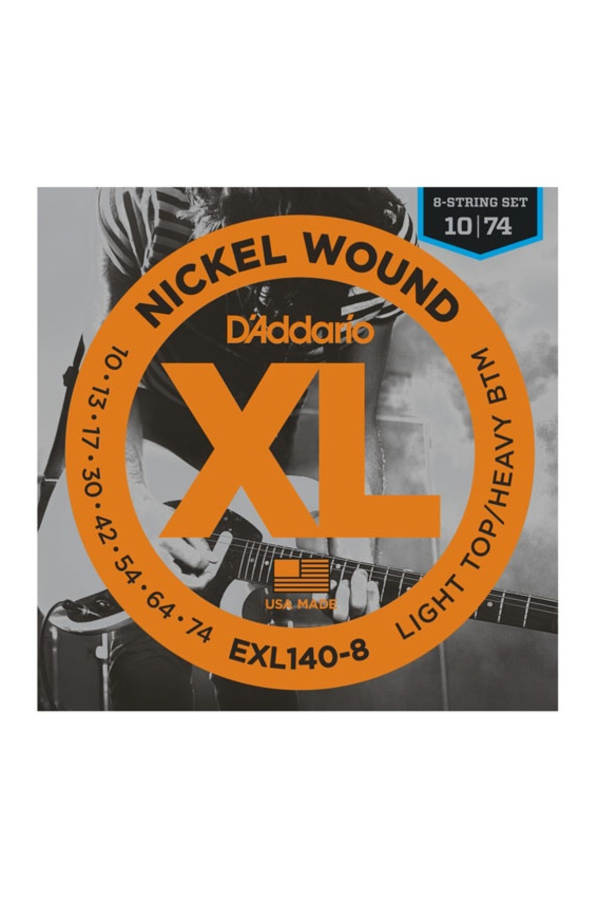 Daddario Exl140-8 Elektro Tel Set Gtr Xl Lite/Hvy Bot 8 Telli 10-74