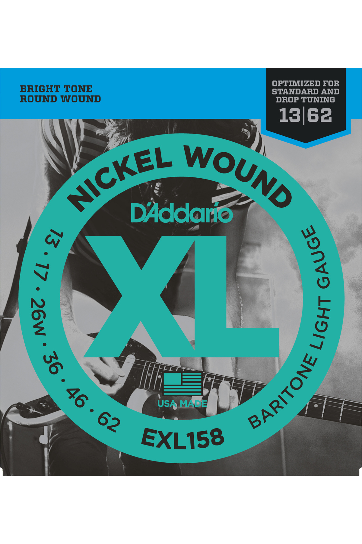 EXL158 ELEKTRO GİTAR TEL SETİ, XL, 13-62, 3RD NICKEL WOUN Elektro