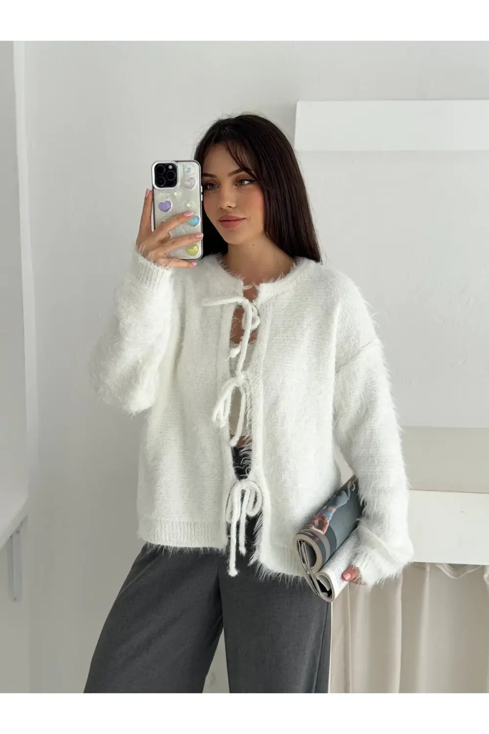 Extra Soft Sakallı Triko Bağlamalı Hırka