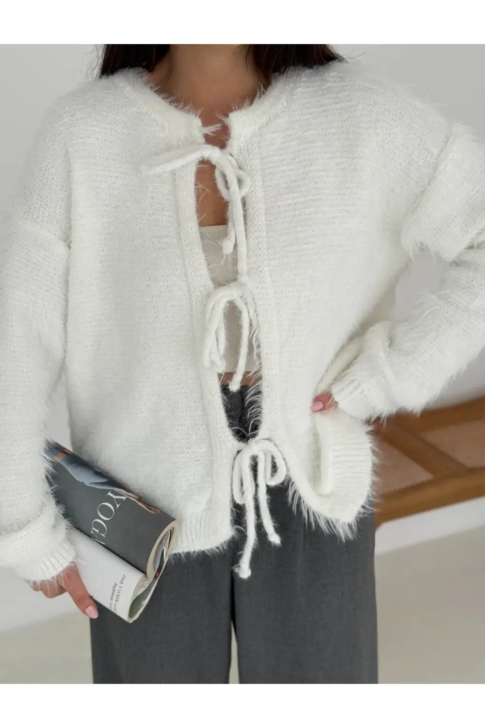 Extra Soft Sakallı Triko Bağlamalı Hırka