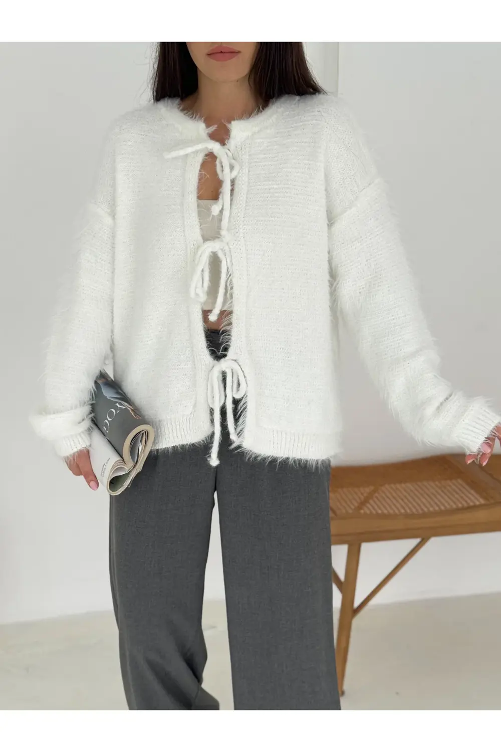 Extra Soft Sakallı Triko Bağlamalı Hırka