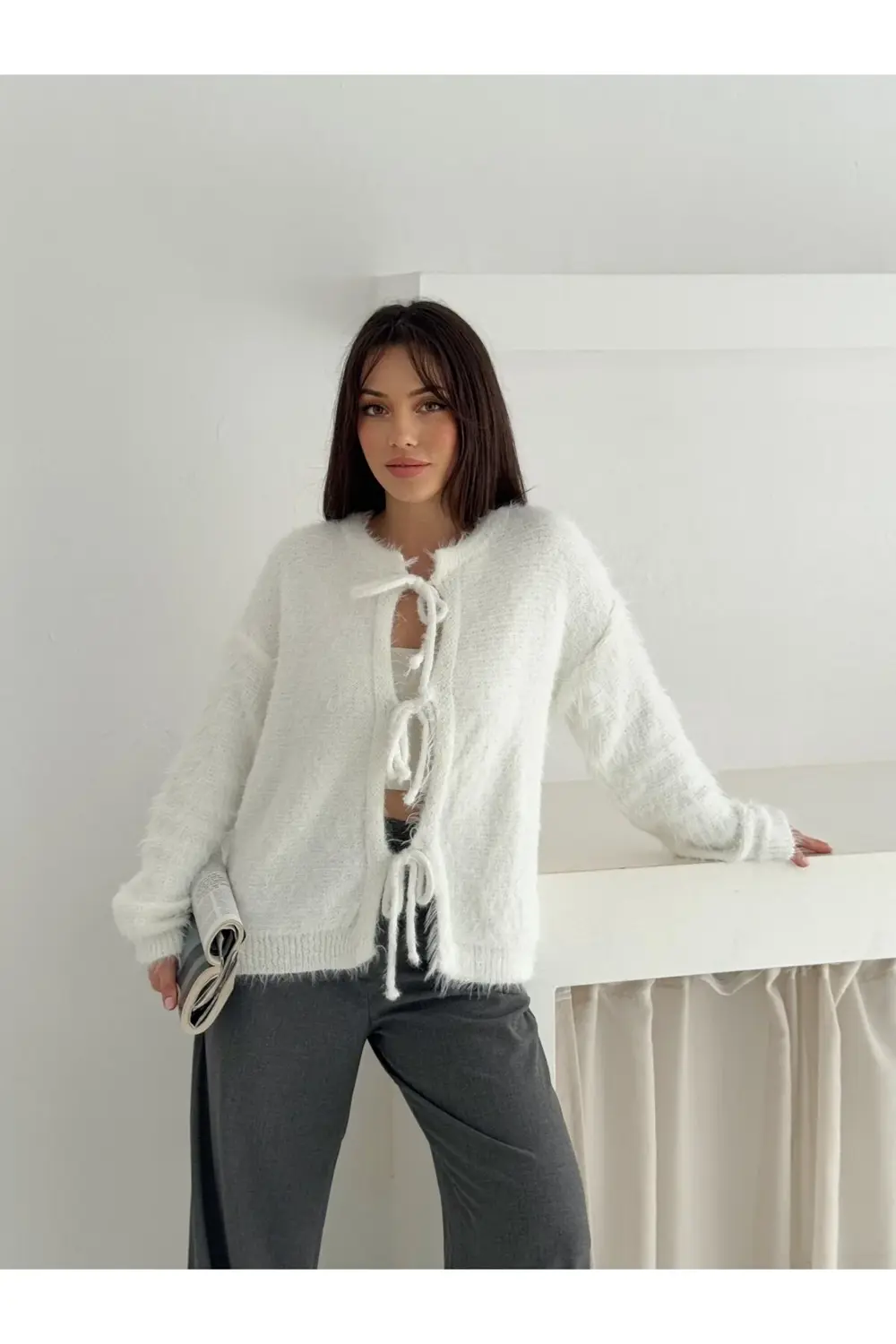 Extra Soft Sakallı Triko Bağlamalı Hırka