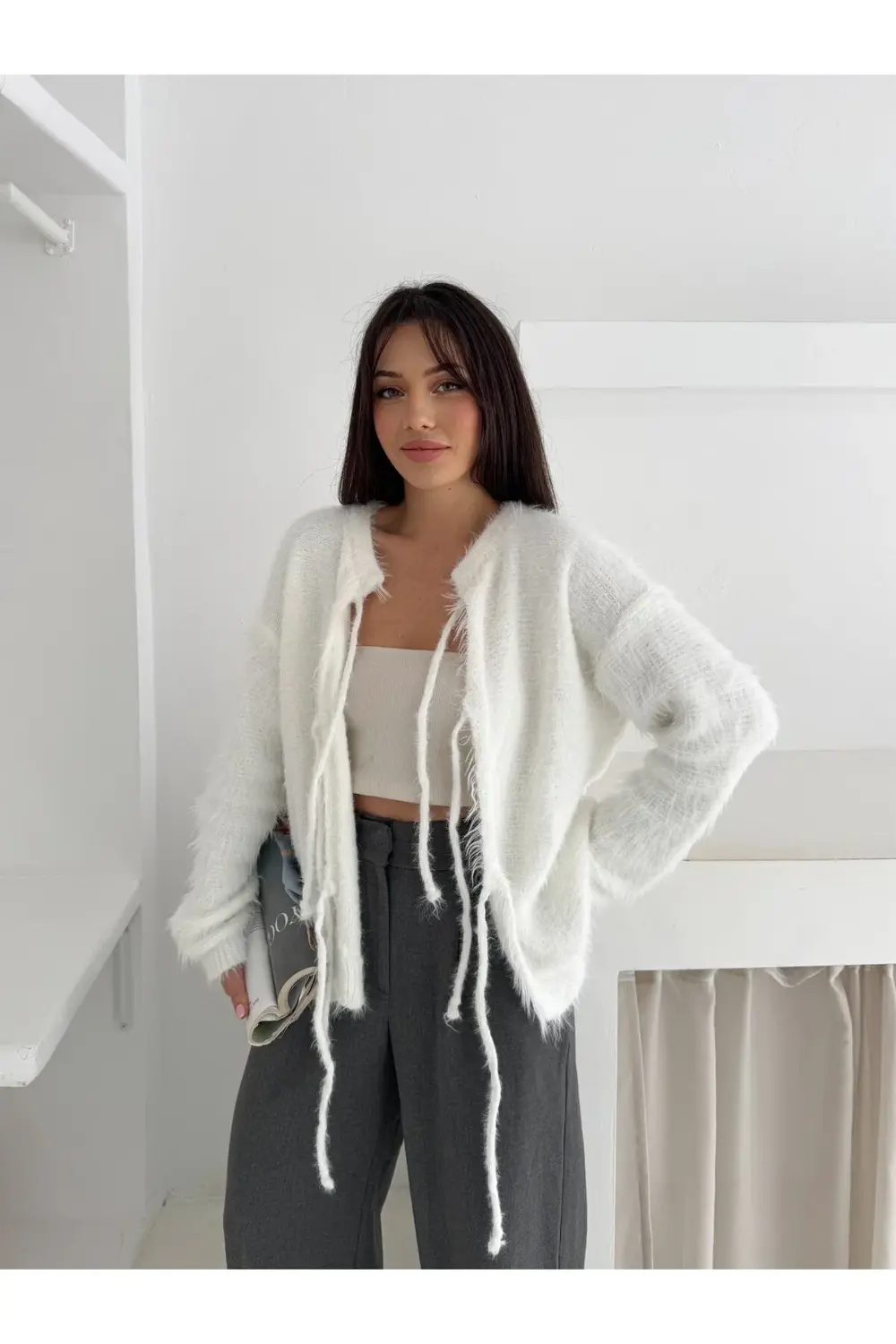 Extra Soft Sakallı Triko Bağlamalı Hırka