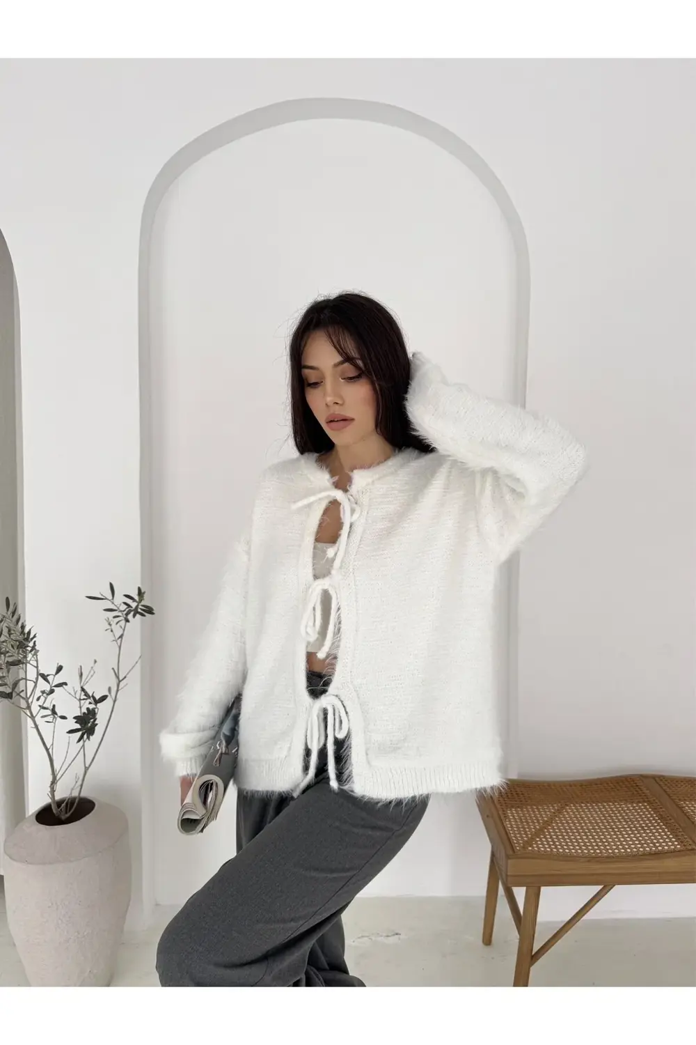 Extra Soft Sakallı Triko Bağlamalı Hırka