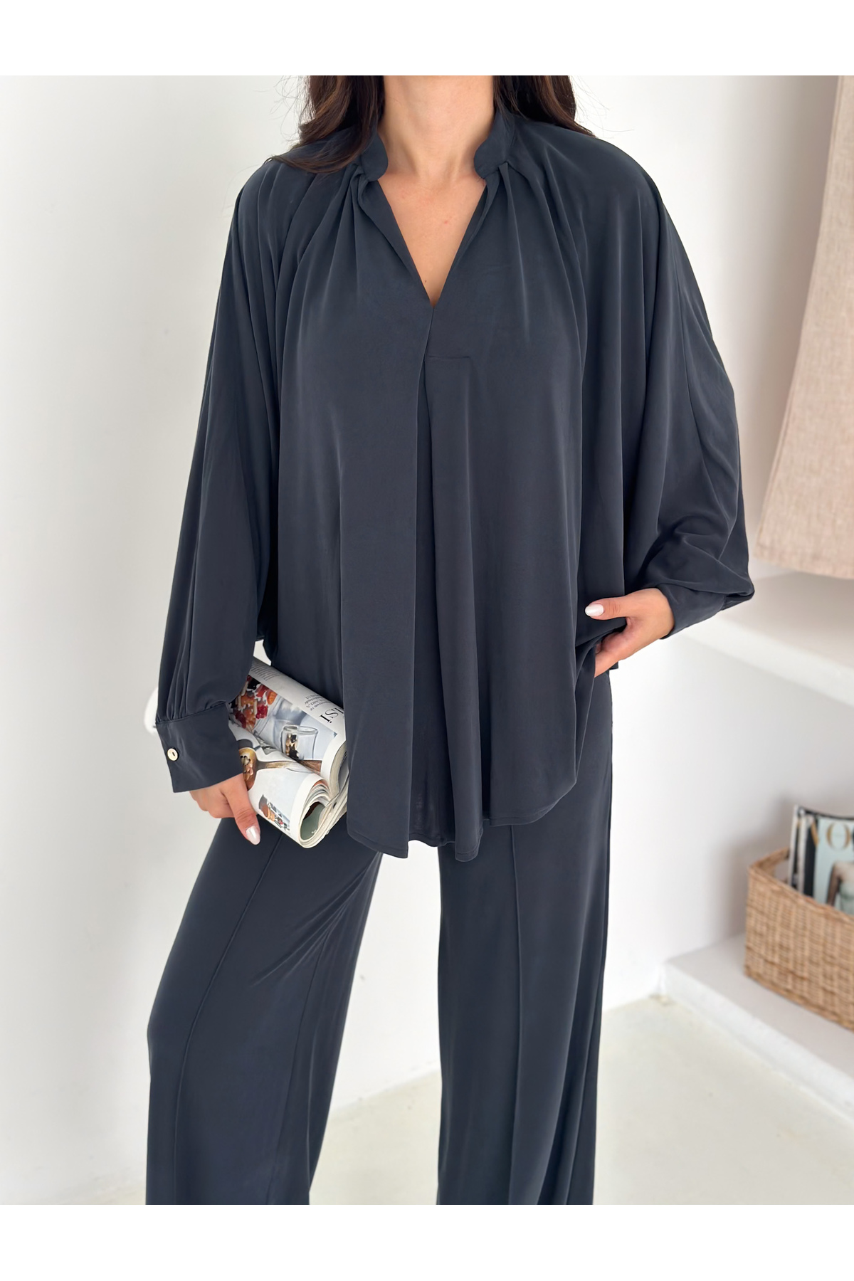 Fiolin Extra Soft Yumuşak Dokulu Monokrom Dökümlü Kesim İkili Takım