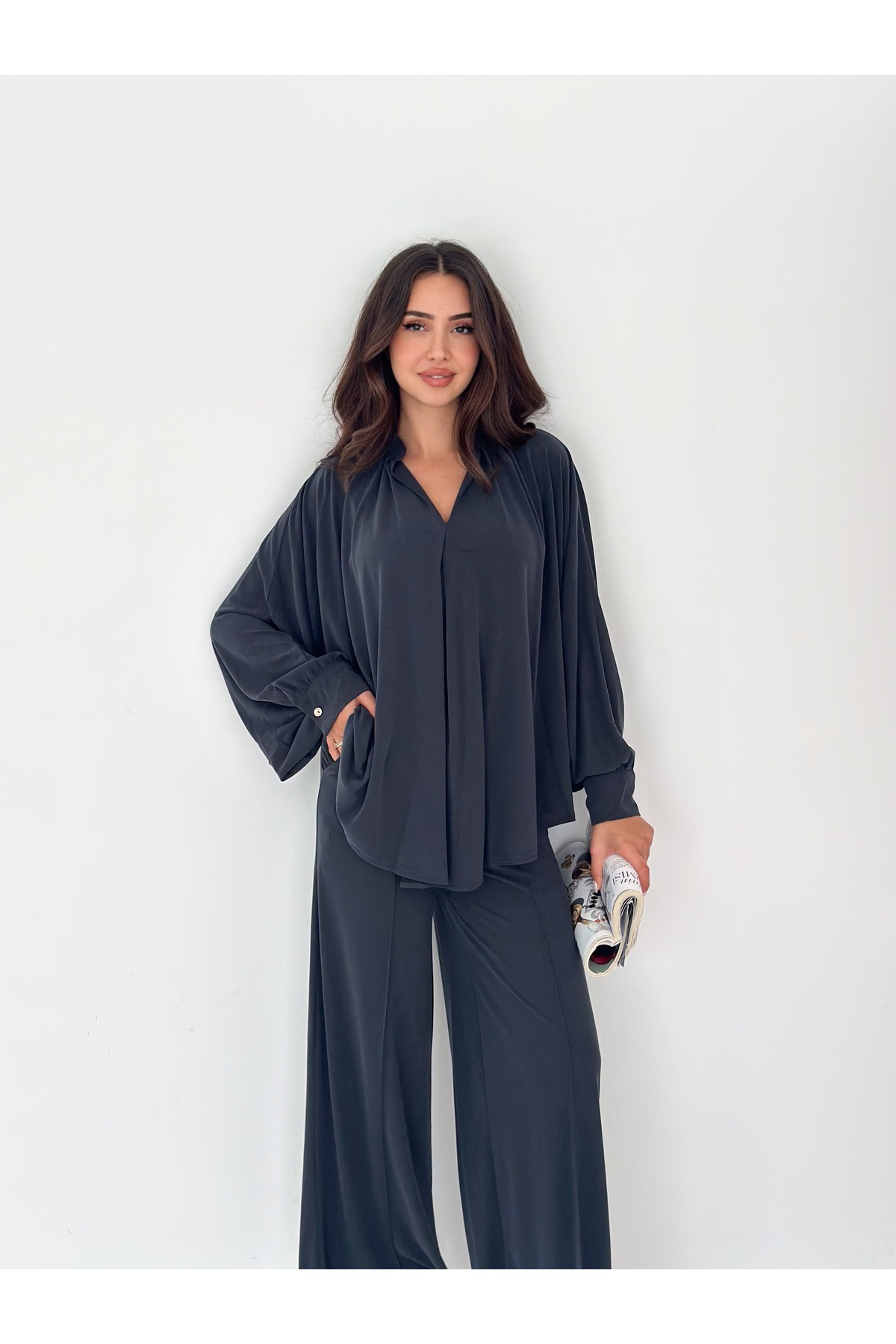 Fiolin Extra Soft Yumuşak Dokulu Monokrom Dökümlü Kesim İkili Takım