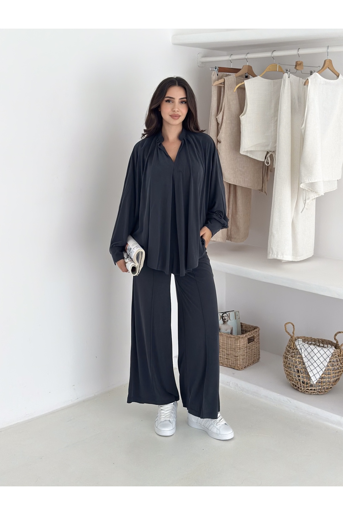 Fiolin Extra Soft Yumuşak Dokulu Monokrom Dökümlü Kesim İkili Takım