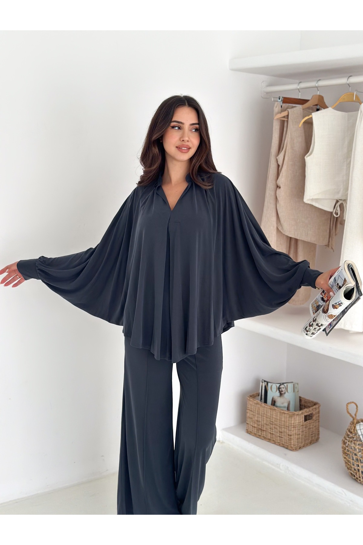 Fiolin Extra Soft Yumuşak Dokulu Monokrom Dökümlü Kesim İkili Takım