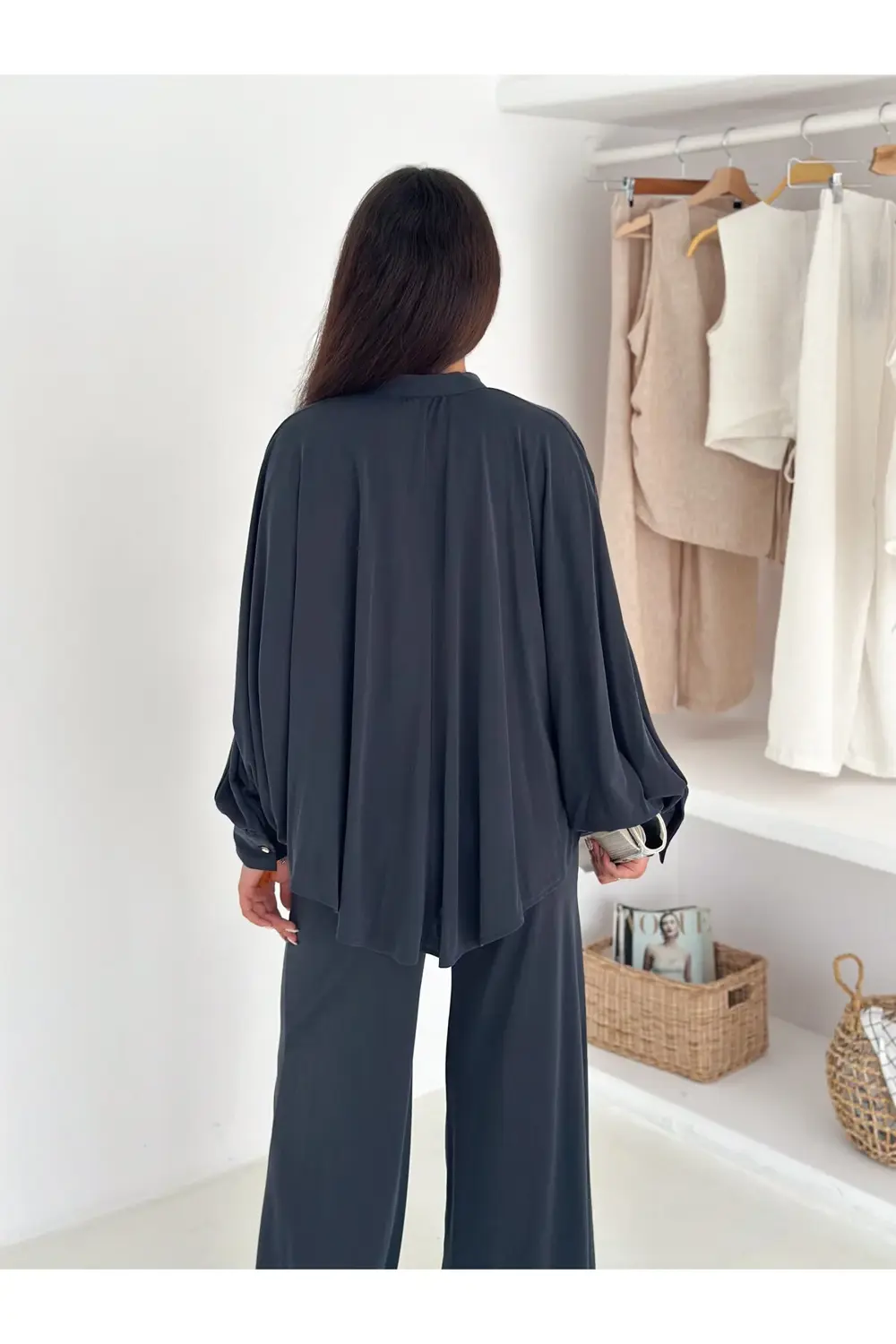 Extra Soft Yumuşak Dokulu Monokrom Dökümlü Kesim İkili Takım