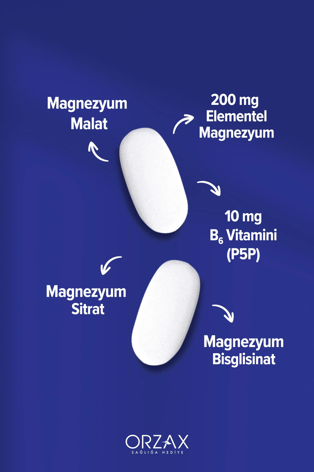 ExtraMag Üçlü Kombinasyon Magnezyum 200 mg Takviye Edici Gıda 60 Tablet