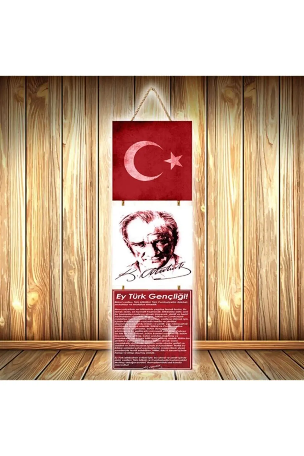 Ey Türk Gençliği! Tasarımlı Üçlü Retro Ahşap Poster Ü573