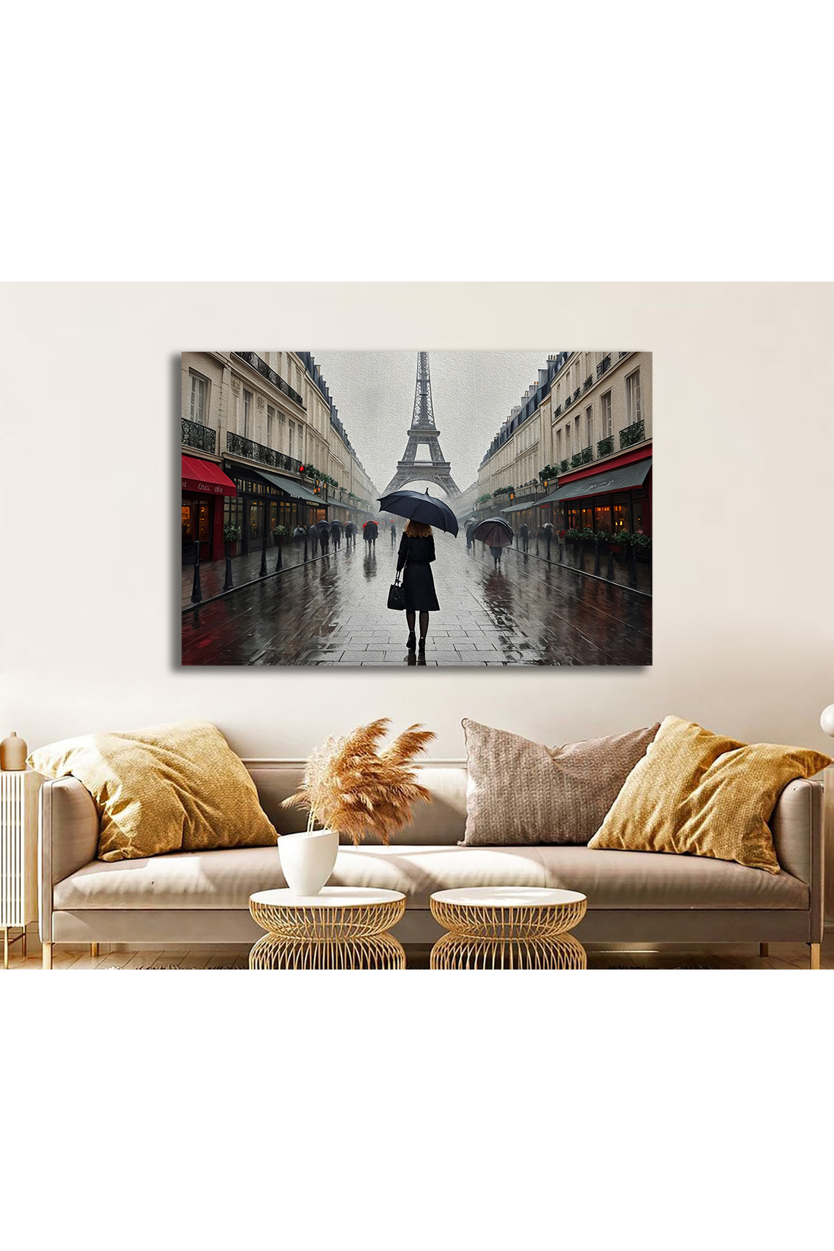 Korkmazkanvas Eyfel Kulesi İle Yağmurlu Bir Gün Paris. Kanvas Tablo