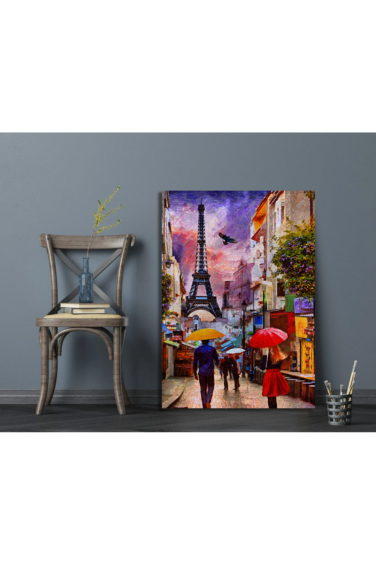 Korkmazkanvas Eyfel Kulesi İle Yağmurlu Bir Gün Paris. Kanvas Tablo