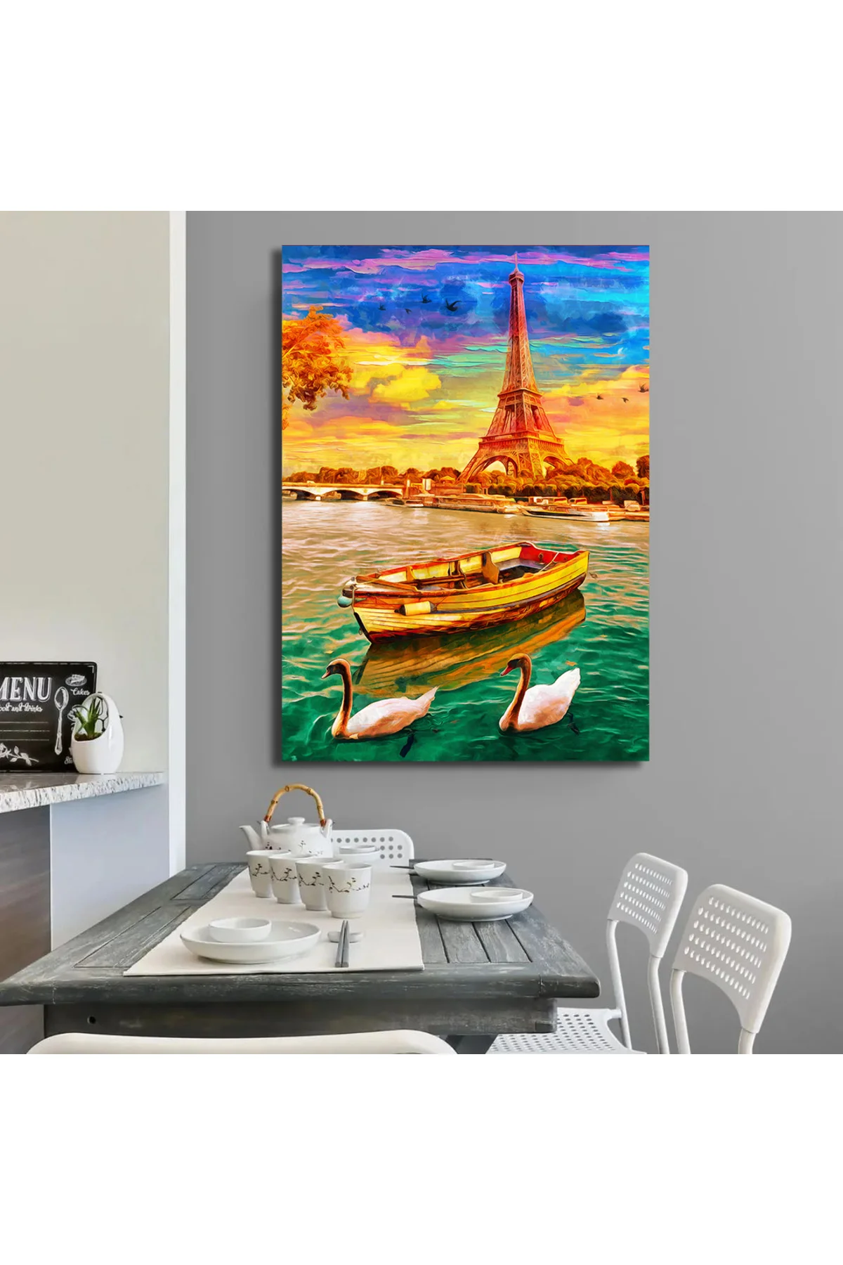 Eyfel Kulesi ve Paris'teki seine nehrinden Jane köprüsü. Kanvas T