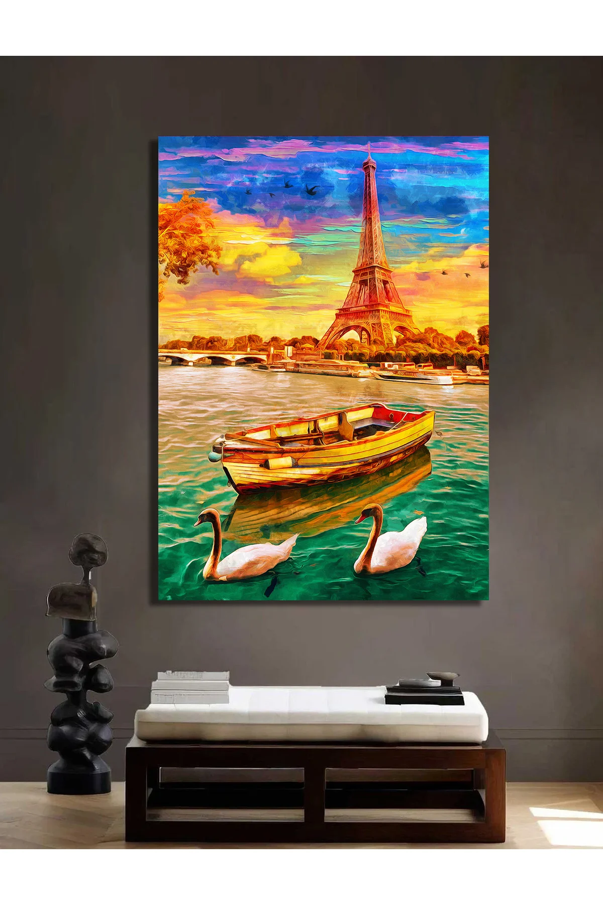 Eyfel Kulesi ve Paris'teki seine nehrinden Jane köprüsü. Kanvas T