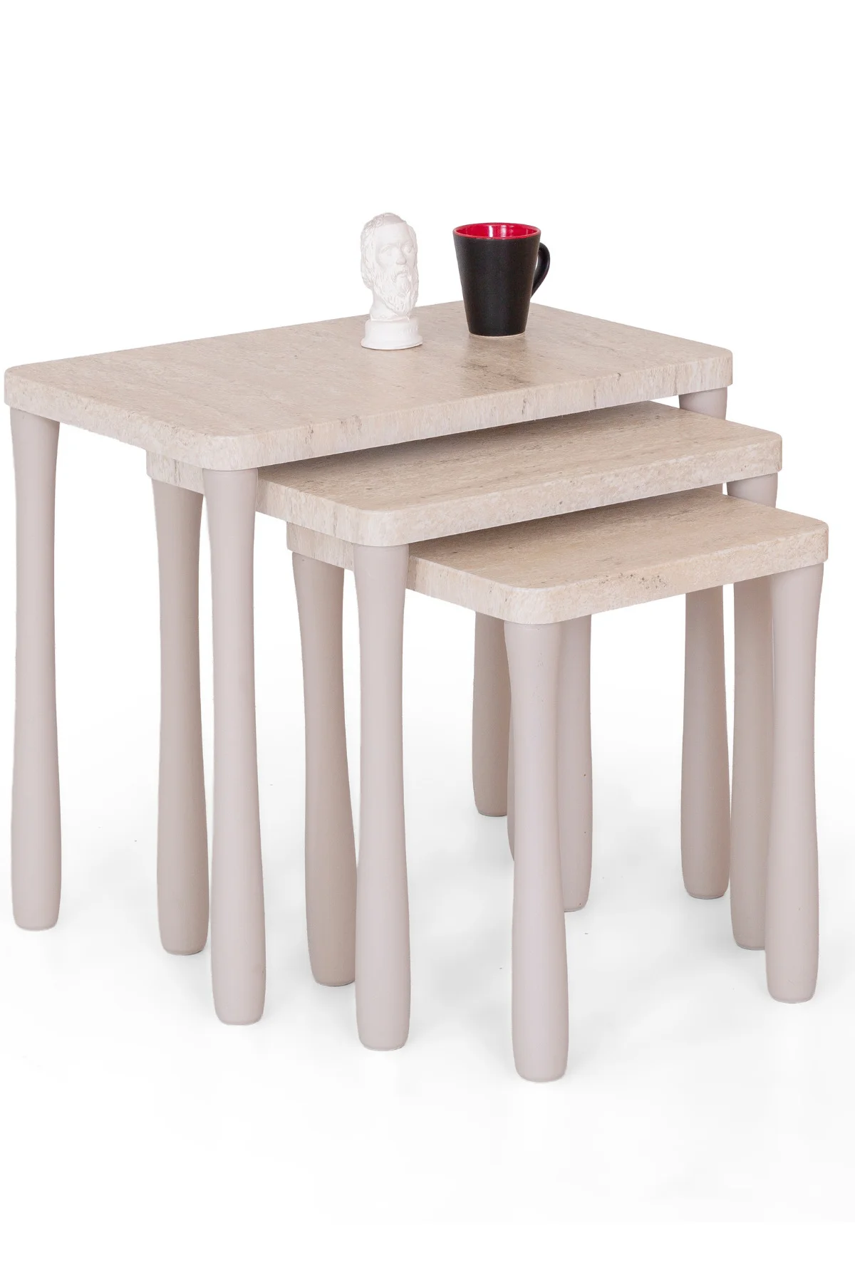 Eylül 3’lü Zigon Sehpa Seti – Beyaz Renk MDF Mebran Kaplama, Cevi