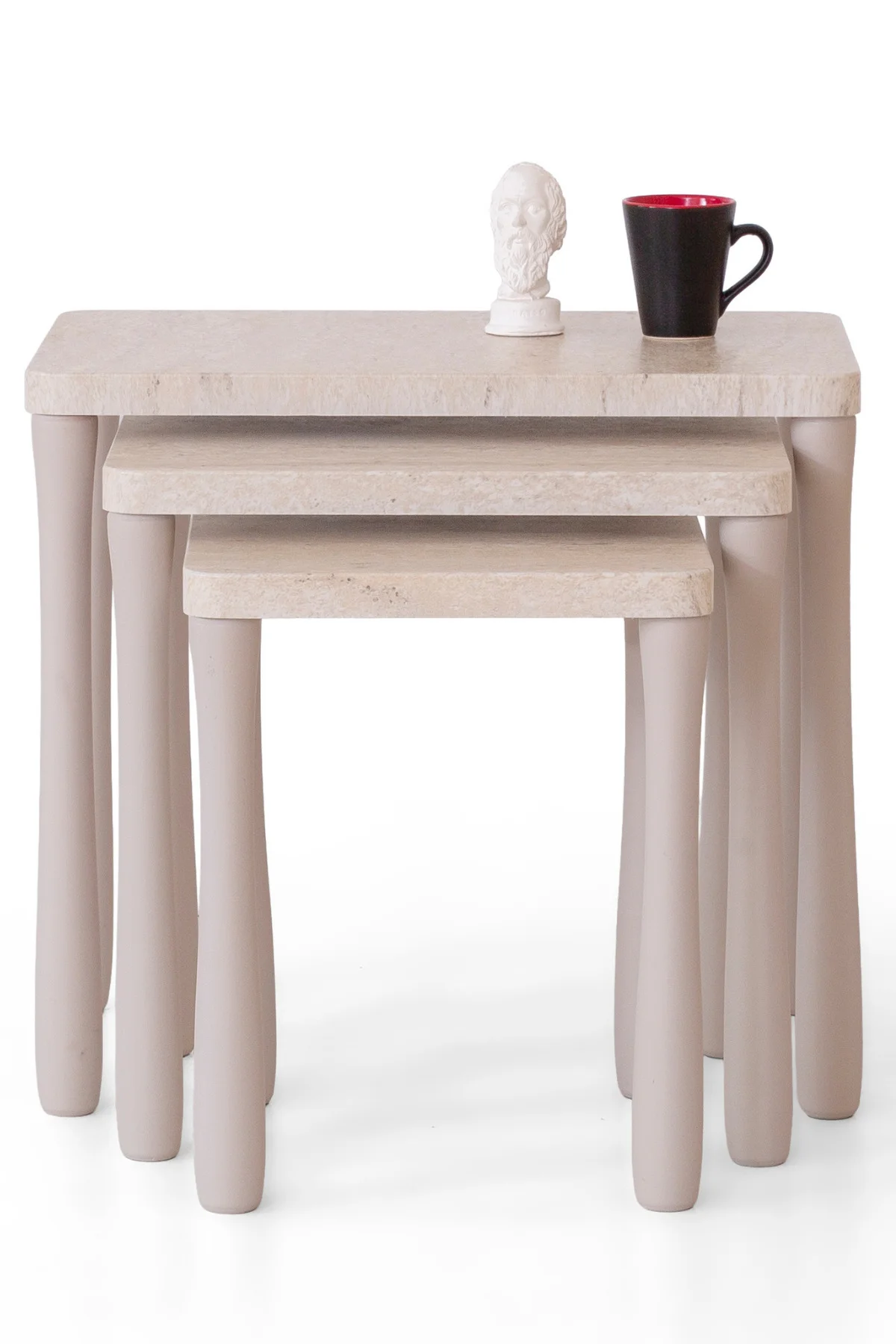 Eylül 3’lü Zigon Sehpa Seti – Beyaz Renk MDF Mebran Kaplama, Cevi