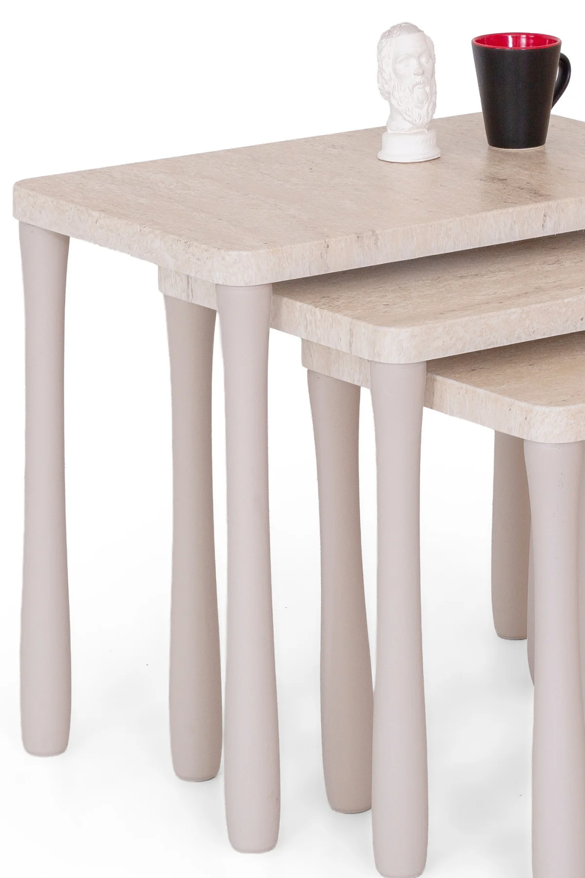 Eylül 3’lü Zigon Sehpa Seti – Beyaz Renk MDF Mebran Kaplama, Cevi