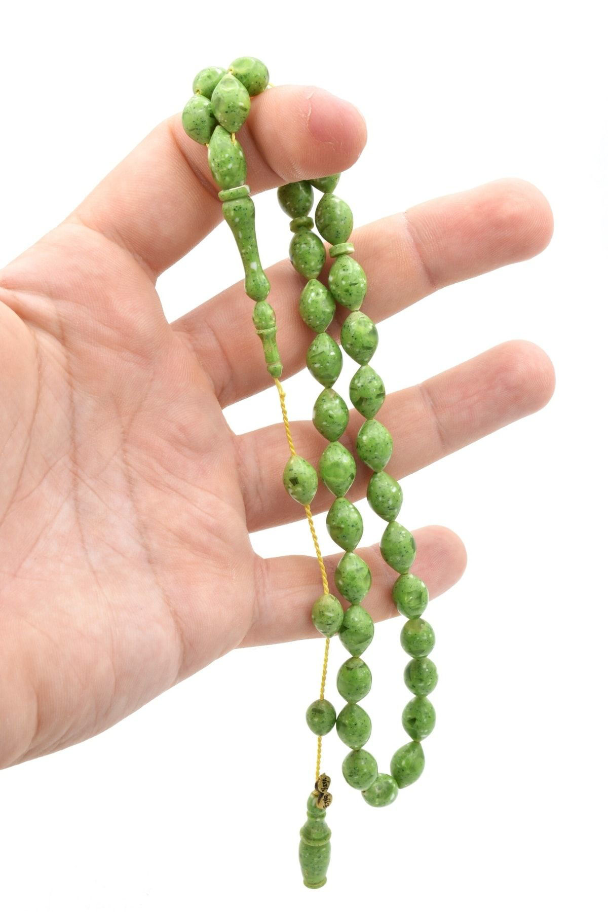 Murty99 Eyyüp Usta İmzalı Beyzi Kesim Yeşil Taş Katalin Tesbih 003