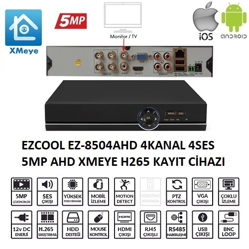 Ezcool Ez-8504Ahd 4Kanal 4Ses 5Mp 1Hdd Xmeye Xvr