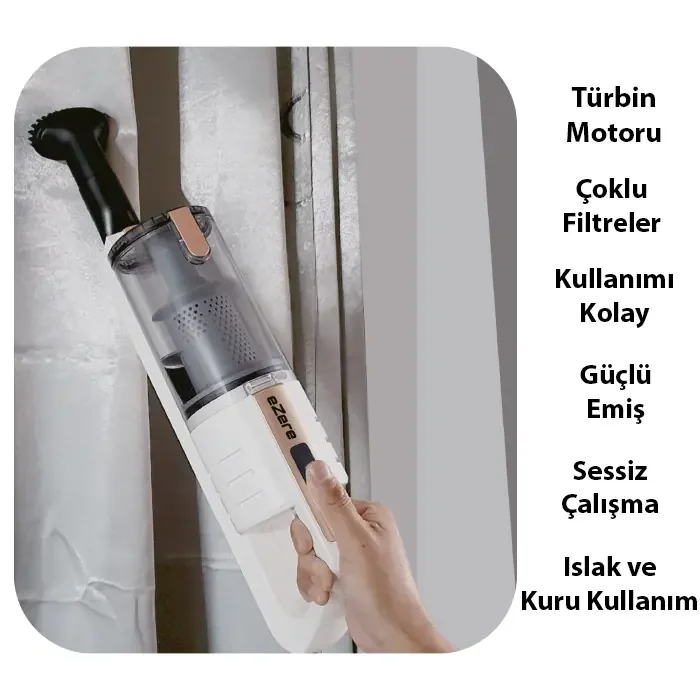 Ezere 15000pa LED Işıklı Kuru Islak Kullanım Kablosuz Güçlü El Araç-Ev Süpürgesi-1852 Ezere 15000pa LED Işıklı Kuru Islak Kullanım Kablosuz Güçlü El Araç-Ev Süpürgesi-1852