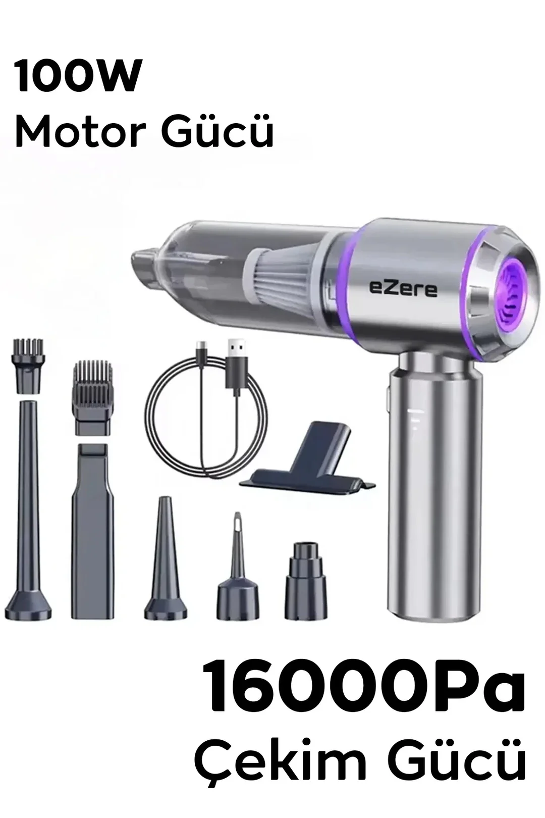 EZERE 16000pa Güçlü Portatif Taşınabilir Vakumlu Kablosuz Üflemeli Mini Araç Süpürgesi-1852