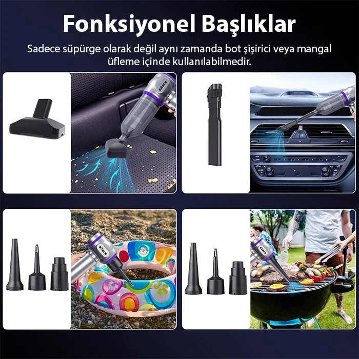 EZERE 16000pa Güçlü Portatif Taşınabilir Vakumlu Kablosuz Üflemeli Mini Araç Süpürgesi-1852