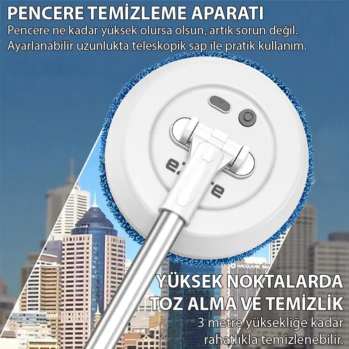 EZERE AA102 Pro Kablosuz Döner Temizlik Fırçası – 2 Başlıklı, Teleskopik ve Pratik